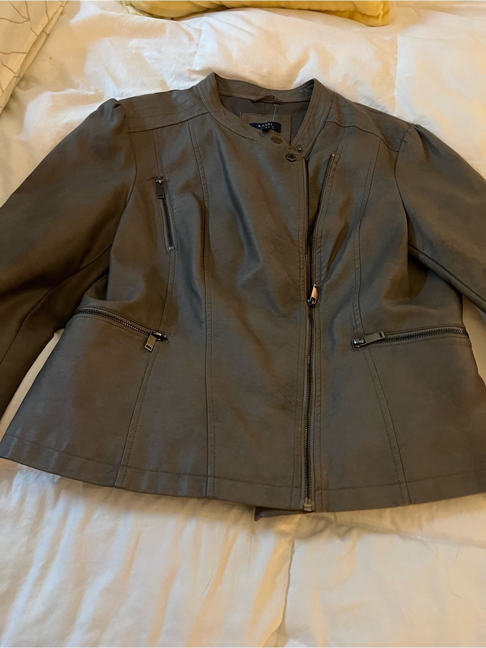 Kaari blue XL Olive-Taupe Leather Jacket new
